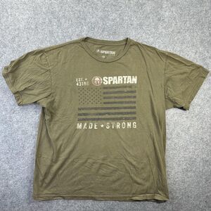 Spartan Gear Shirt Mens Large Green Made Strong Flag Graphic Tee USA Patriotic